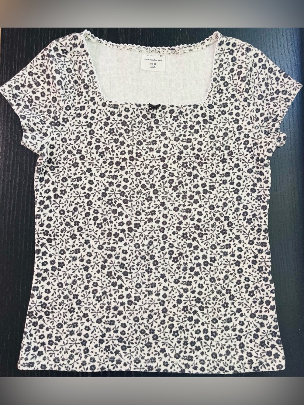 Abercrombie Kids Garden Floral Square-Neck Tee in white and Black